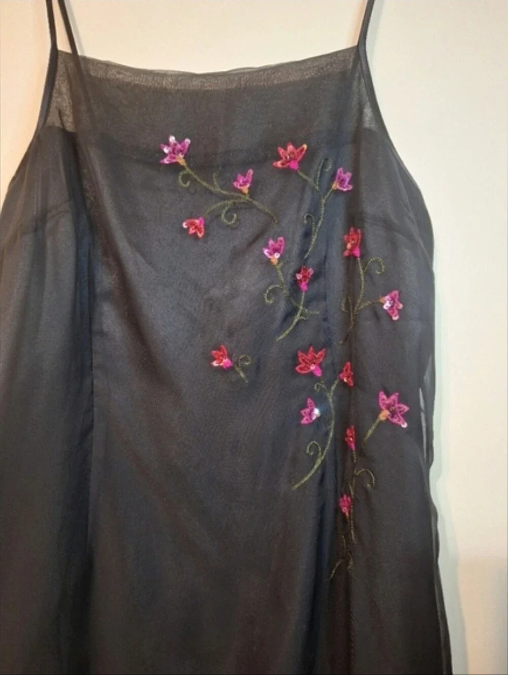 Vintage Phoebe Petites Black Beaded Floral Sheer Dress Sz 12 Fits Small Y2K 90s - Picture 8 of 8